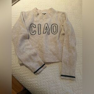 Z Supply Cream Sweater with 'CIAO' Embroidery
